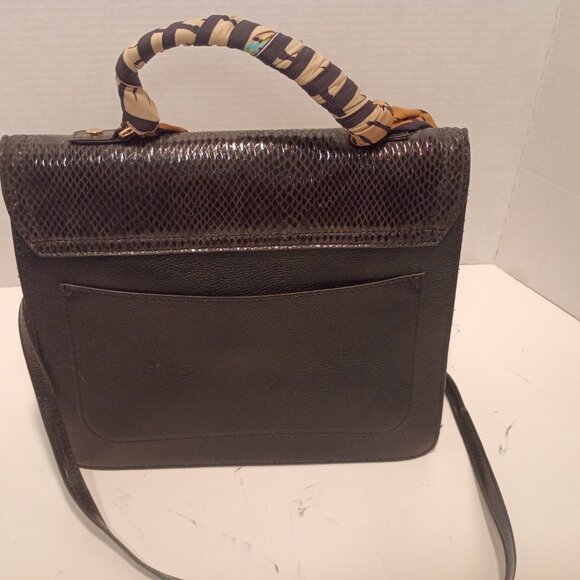 Vintage BETSEY JOHNSON Animal Friendly Black Top-handle Bag w Tiger Scarf Detail - Picture 7 of 15